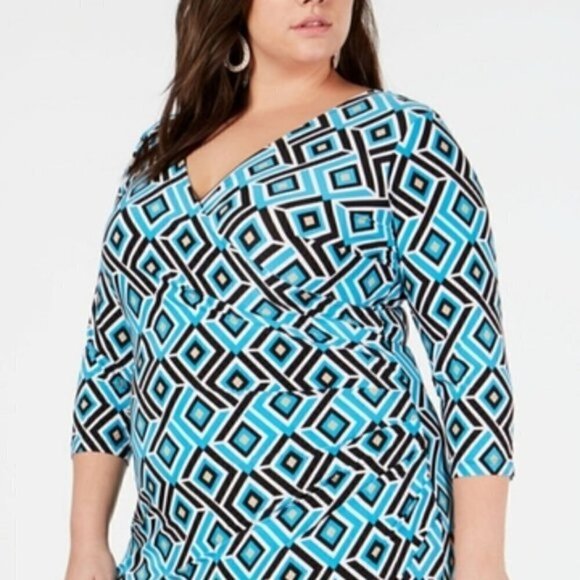 INC PLUS SIZE 2X WOMENS GEO PRINT WRAP DRESS - Picture 5 of 6